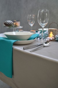kerst tafellaken zilver servetten turquoise zij Cottona